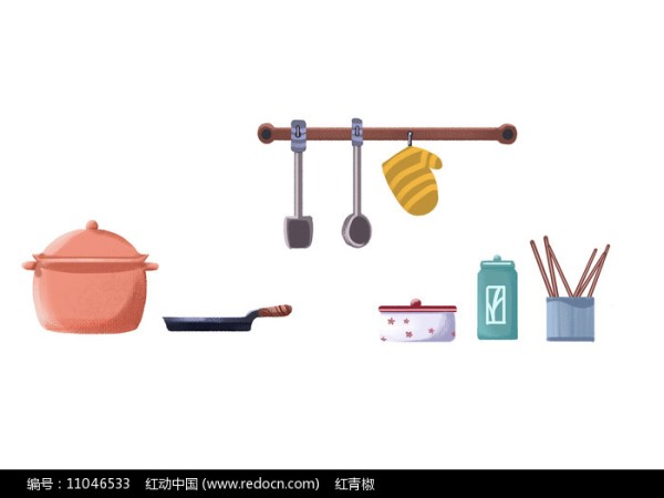 原创手绘厨房用品生活工具素材PSD