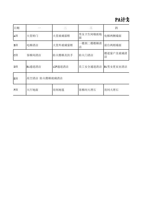 PA计划清洁表