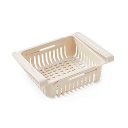 伊麦卡 冰箱收纳篮 保鲜可伸缩鸡蛋水果零食收纳盒 可伸缩冰箱置物托盘 杏色 1个装