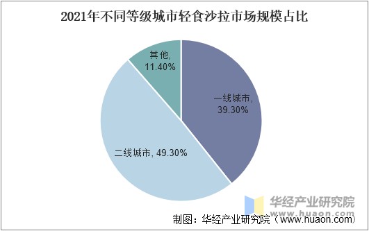 2021年中国不同等级城市轻食沙拉市场规模占比