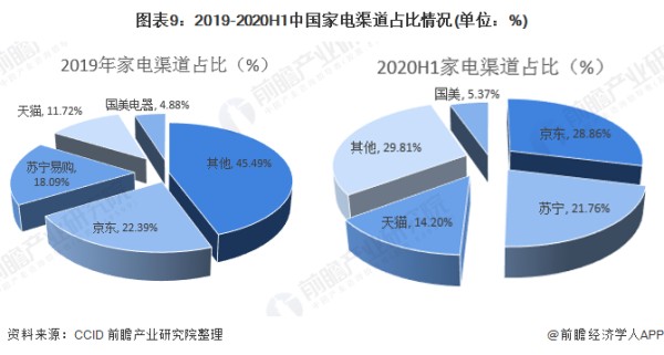 图表9：2019-2020H1中国家电渠道占比情况(单位：%)