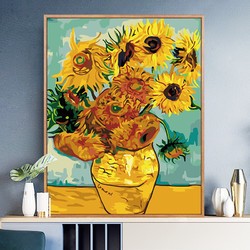 缘色diy手工数字油画自绘填色减压儿童油彩画花卉现代简约装饰画