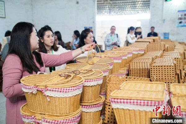 外媒代表探访广西博白县编织产业