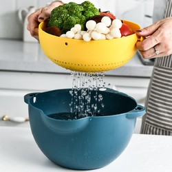 双层塑料沥水篮厨房洗菜篮子简约水果蓝客厅果盆收纳筐家用洗菜盆