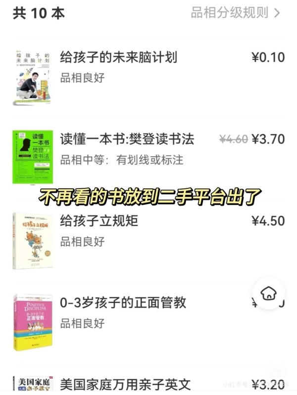 雪球将很多用不到的书籍放在二手平台出售，既节省了空间，也获得了一部分收入。（图/受访者提供）