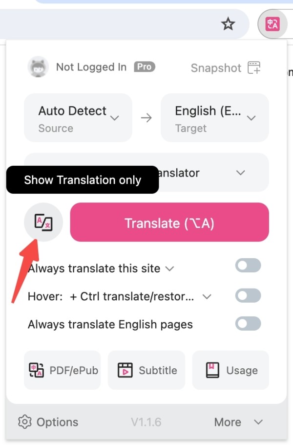 show translate only