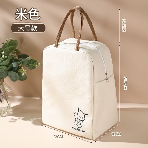 半只橙子加厚饭盒袋手提便当包上班带饭手提袋拉链便携铝箔保温袋子饭缸袋(CCF) 时尚白色-大号长23宽16高31.5