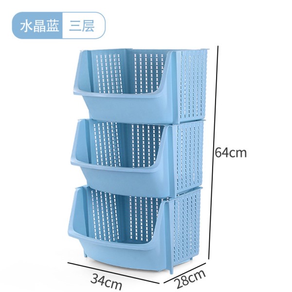 厨房置物架落地多层塑料篮子储物整理收纳用品家用大全蔬菜储菜筐 水晶蓝【3层】_302_325