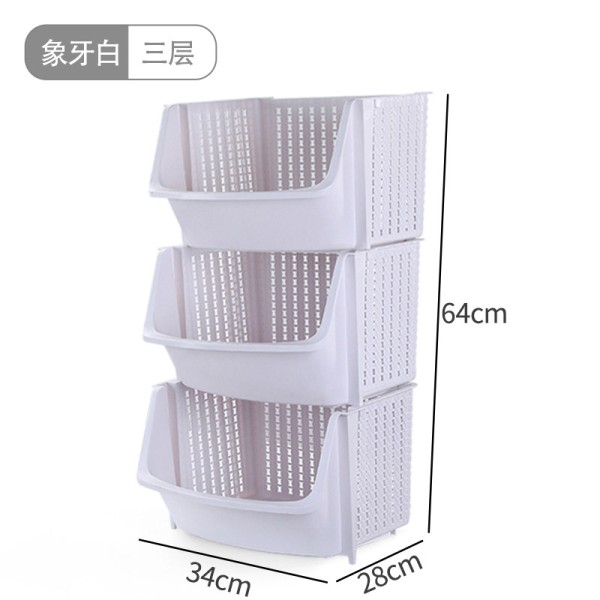 厨房置物架落地多层塑料篮子储物整理收纳用品家用大全蔬菜储菜筐 象牙白【3层】_532_736