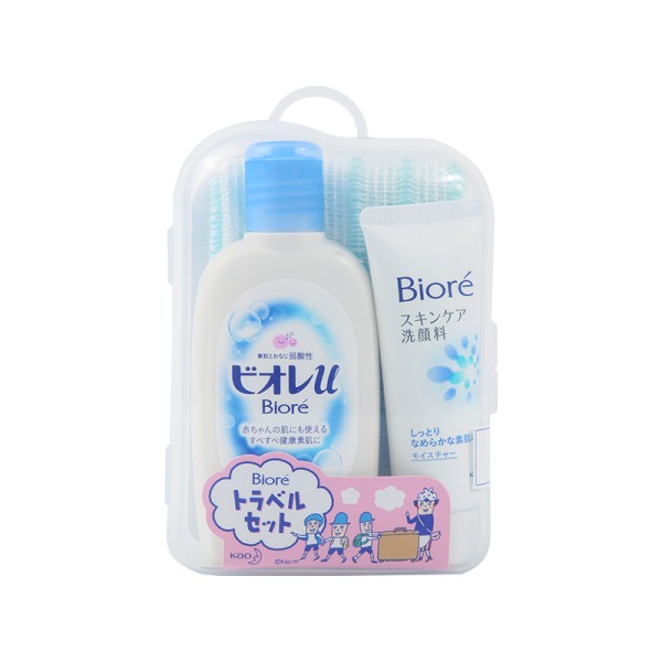 【O'life日本】Biore碧柔 沐浴洁面旅行套装 沐浴露90ml+洗面奶30g+起泡搓澡巾1枚