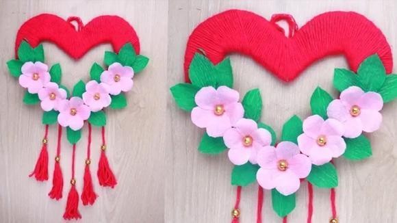 趣味diy手工折纸纸板毛线简单制作漂亮的爱心挂件