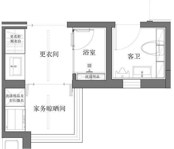 家务间布局设计—家务间与更衣室、生活阳台相连