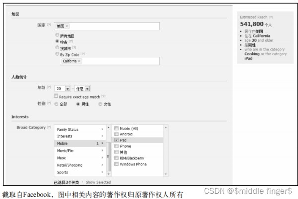 图19 Facebook让广告商选择定向投放的目标用户