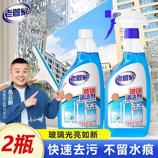 老管家 玻璃清洁剂500ml*2汽车玻璃瓷砖清洁剂不锈钢浴室清洗剂除水