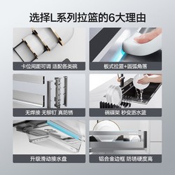 HIGOLD 悍高 拉篮厨房橱柜 抽屉式双层碗篮置物架 不锈钢调味碗碟篮 800柜 2层L系列方管套装