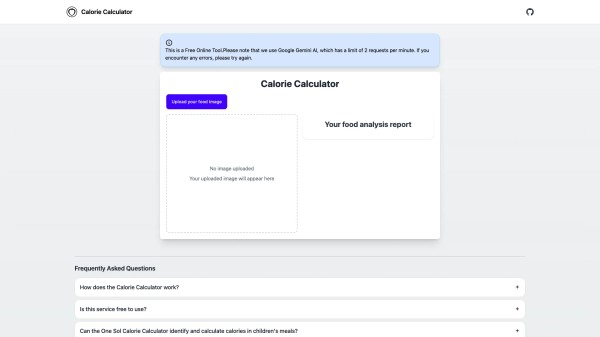 AI Calorie Calculator 主页截图