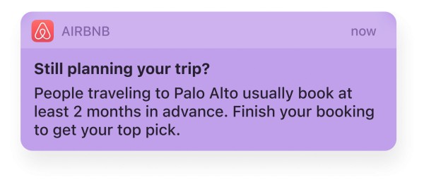 Airbnb 推送通知示例