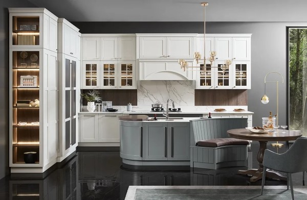 white-and-grey-shaker-large-kitchen-cabinets-with-round-table