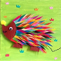 虾米乐原创环保时创意画 幼儿园作业 纯手工DIY制作 儿童房装饰画 彩色卡纸 春天里的小刺猬 #手工# #DIY# #废物利用#