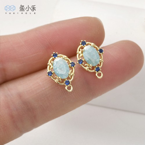 铜镀14k金冰裂纹椭圆带吊银针DIY