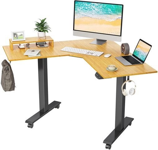 L 型桌面的电动升降桌:FEZIBO L Shaped Electric Standing Desk 508x480 1