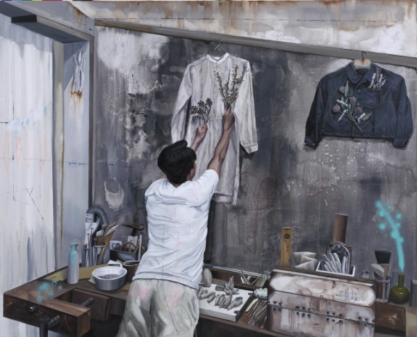 《植物学.H-在后院制作一件有植物图案的衣服》 130×162cm 布面油画 2016 
