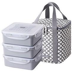 LOCK&LOCK 乐扣乐扣 三件套1.2L大容量塑料保鲜盒便当盒饭盒配包