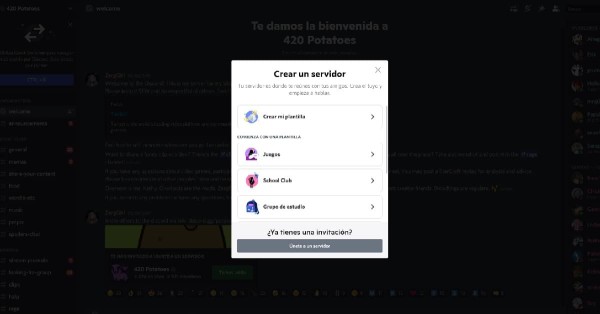Configuración de Discord que te permite hacer servidores para hablar con gente