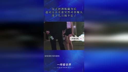 女子把酒瓶藏身后，趁对方不注意突然对其爆头，没十几万搞不定了