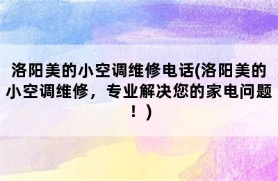 洛阳美的小空调维修电话(洛阳美的小空调维修，专业解决您的家电问题！)