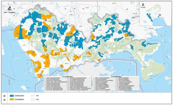 深圳市产业空间规划布局图。来源：《深圳市战略性新兴产业与未来产业空间布局规划（2024—2035年）》