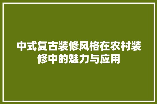 中式复古装修风格在农村装修中的魅力与应用 室内设计