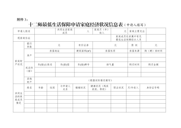 XXX最低生活保障申请家庭经济状况信息表_第1页