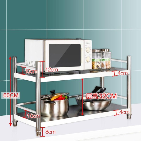 置物架厨房台面台置2层放锅CIAA灶台不锈钢微波炉两层架子双层落地式3_537 长60宽35高60两层加厚带护栏
