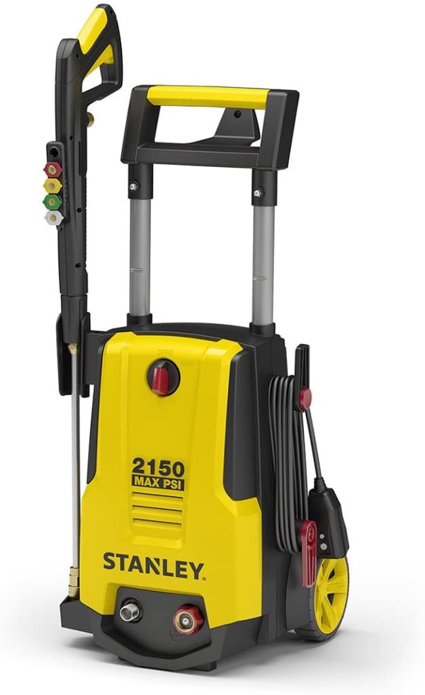 最佳喷嘴设计电动高压水枪：Stanley SHP2150 Electric Pressure Washer with Spray Gun, Quick Connect Nozzles Foam Cannon, 25' Hose, Max PSI 2150, 1.4 GPM