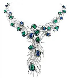 Sapphire, Emerald and Diamond Elegant Feathers Necklace from Gilan's “Journey to Dreams” collection