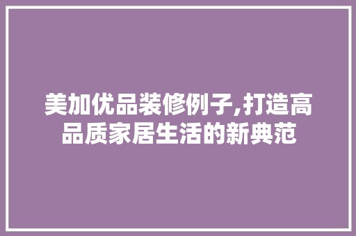 美加优品装修例子,打造高品质家居生活的新典范 水电改造