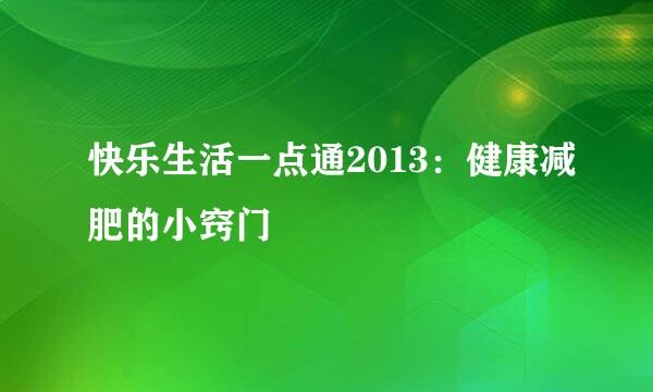 快乐生活一点通2013：健康减肥的小窍门