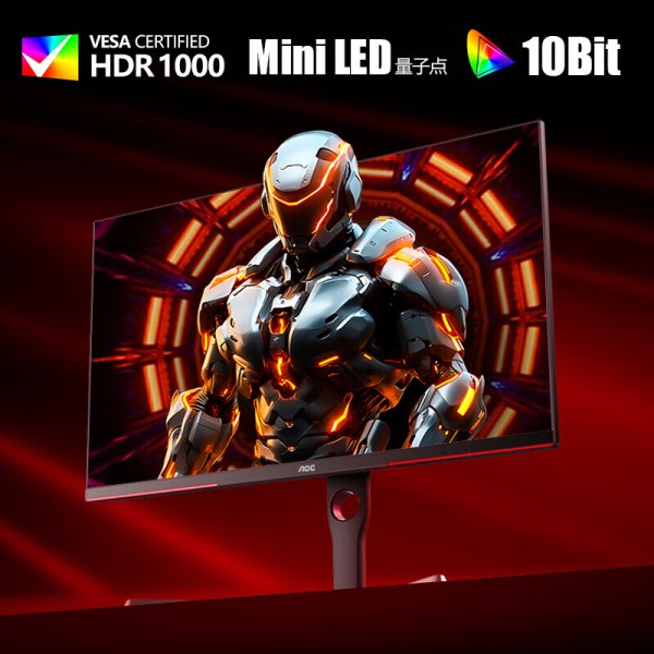 AOC 27英寸 4K QD量子点-MiniLED 160Hz HDR1000 IPS快速液晶1ms 2304颗LED 游戏电竞显示器 U27G3XM