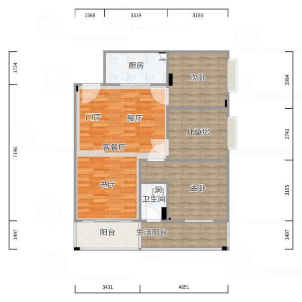 王翠丽-现代简约客厅改书房风格方案-户型图概览