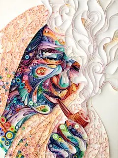 紙肖像 New Quilled Paper Portrait from Yulia Brodskaya Russian paper artist Yulia Brodskaya (previously) just finished her latest artwork, an intricate portrait of an older woman smoking a pipe using a colorfully explosive palette of quilled paper. Brodsk