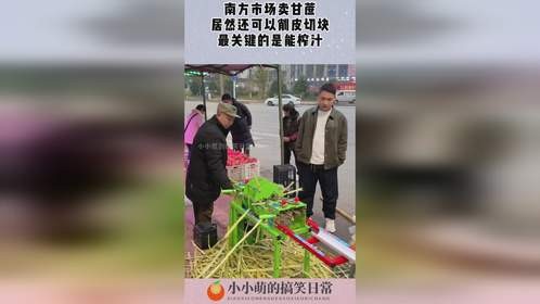 南方市场卖甘蔗，居然还可以削皮切块，最关键的是能榨汁！