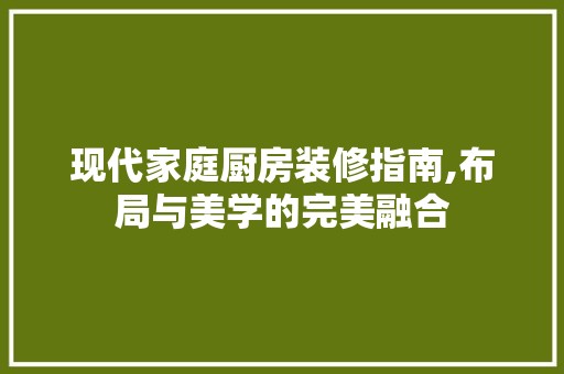 现代家庭厨房装修指南,布局与美学的完美融合 装修工程