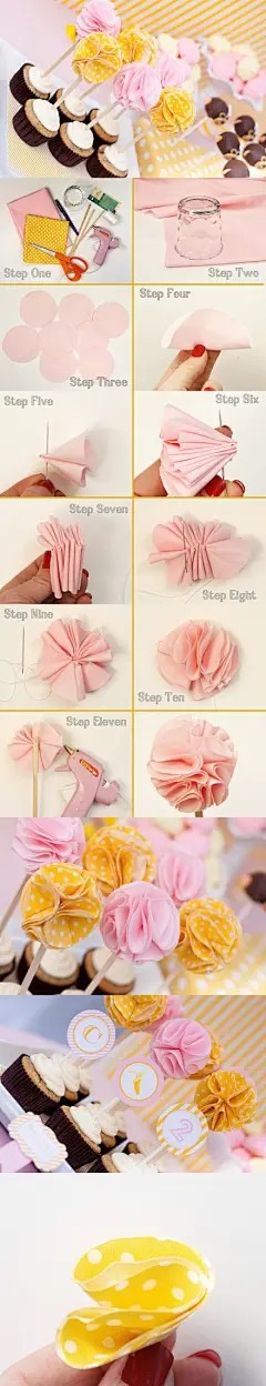 DIY Fabric Flower Cupcake Topper 