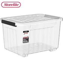 STORELITE 衣物收纳箱塑料整理箱60L透明 1个装 带轮