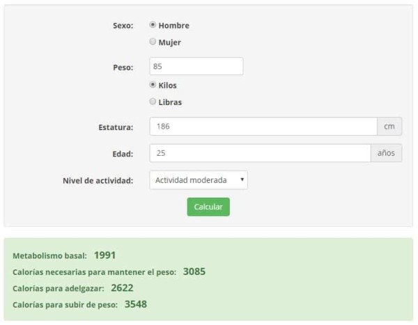 Una calculadora de calorías para la pérdida de peso