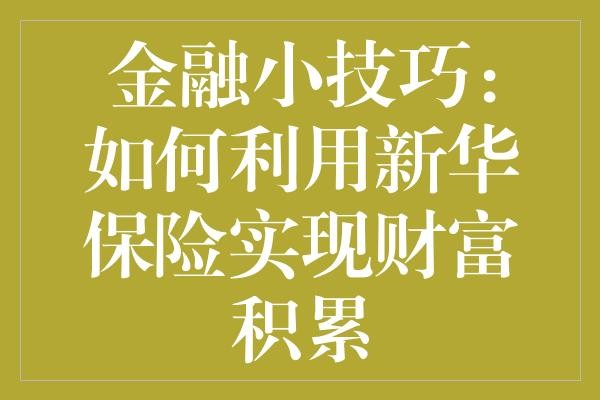 金融小技巧：如何利用新华保险实现财富积累