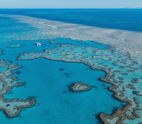 An aerial view of hamilton islands famous heart reef