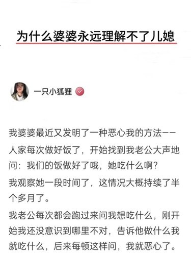 婆婆永远不理解儿媳妇