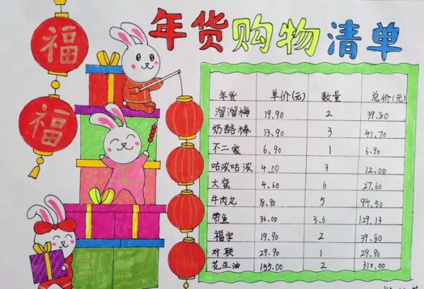 三年级数学年货购物清单手抄报